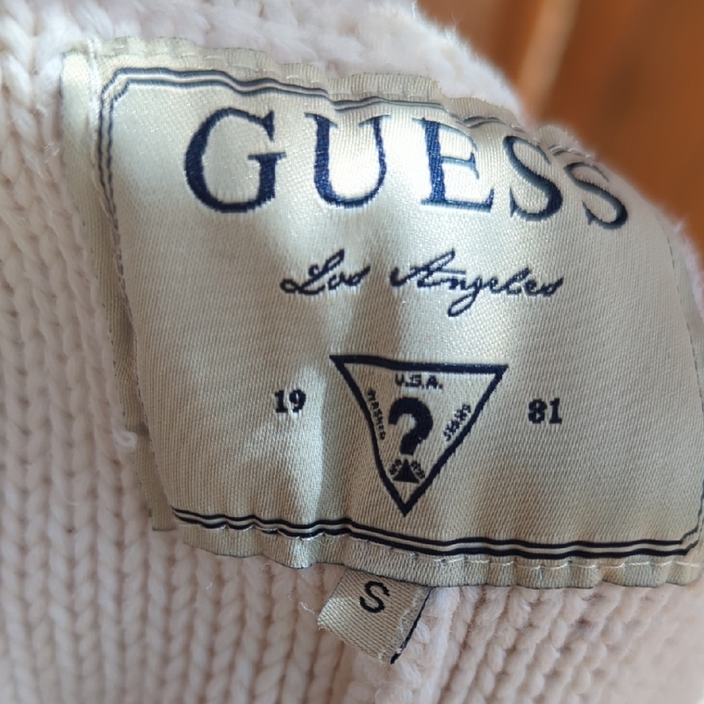 Guess Cream Open-Front Knit Cardigan with Pockets - Picture 2 of 8
